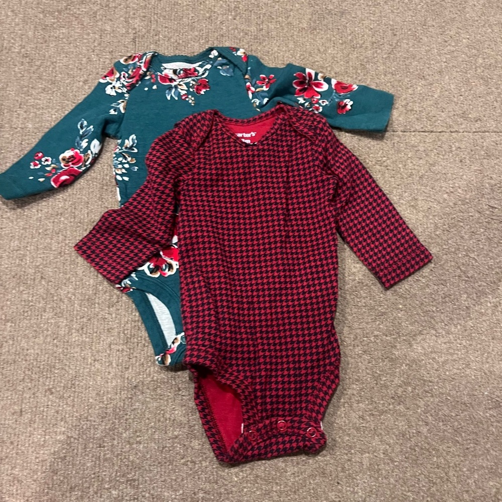 Carter's Red and Teal Floral Bodysuit Set